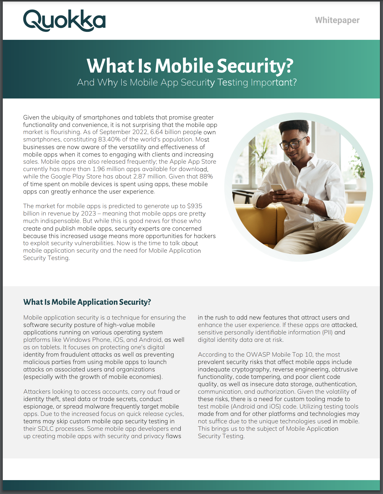 description of mobile security and a man looking through his phone