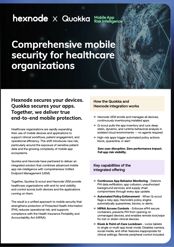 Thumbnail of Solution Brief for Q-scout integrated with Hexnode UEM for Healthcare organizations.
